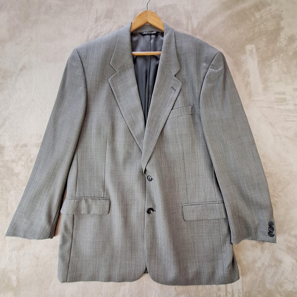 Barneys New York Suit Jacket Mens 46 Long Gray Wool Herringbone Ventless 2 Btn